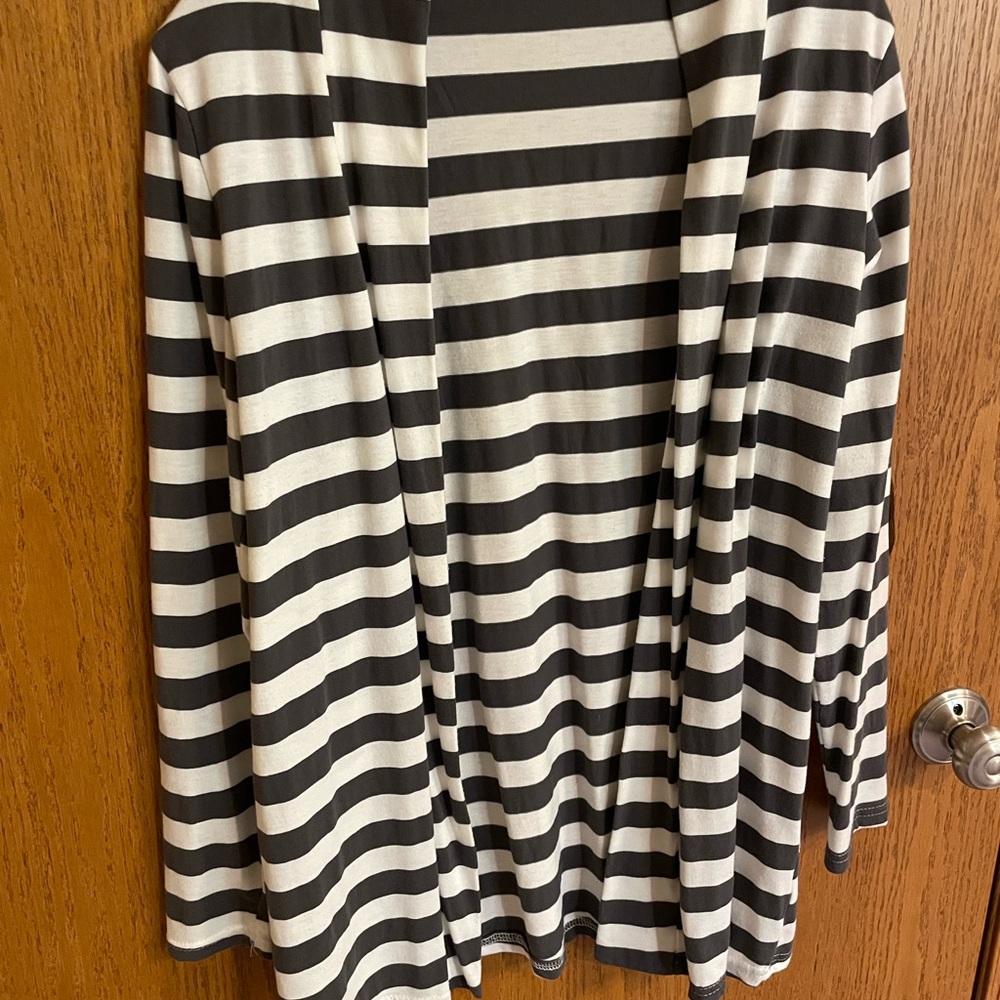 Grey and White Striped Cardigan
